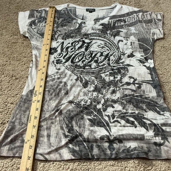 Y2K Jay Joshua New York Graphic Print T Shirt White Black Rhinestone Embellished - Picture 4 of 7